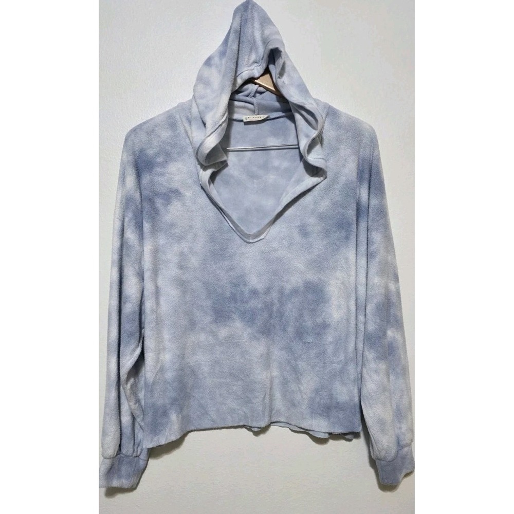 Intimately Free People Hoodie Blue Tie Dye Sz L Oversized Raw Hems Loungeβ Yoga